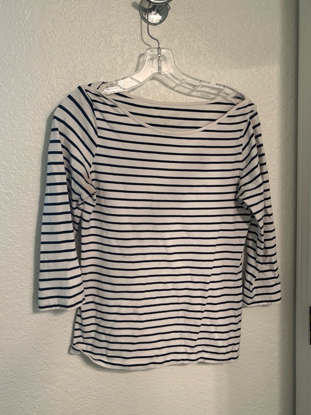 Striped Long Sleeve Boat Neck Top - White & Navy